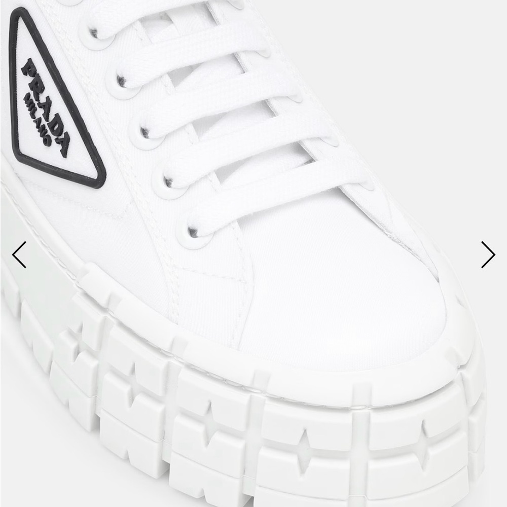 Prada Women's White Double Wheel Platform Sneaker - Picture 3 of 13